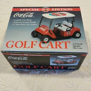 Vtg Coca Cola Golf Cart 1:16 Scale Die Cast Bank with Key Special Edition NIB